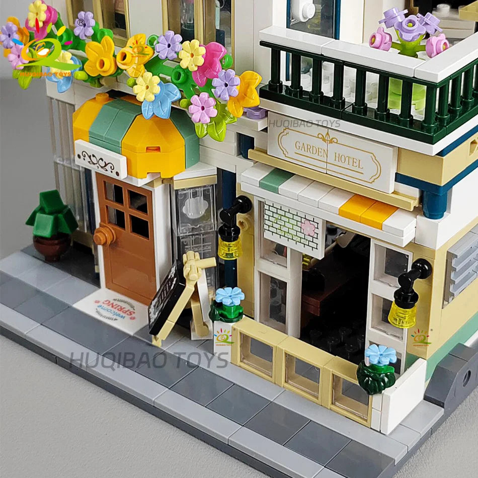 Garden Hotel Model Building Blocks City Street House Construction Micro Bricks Toys