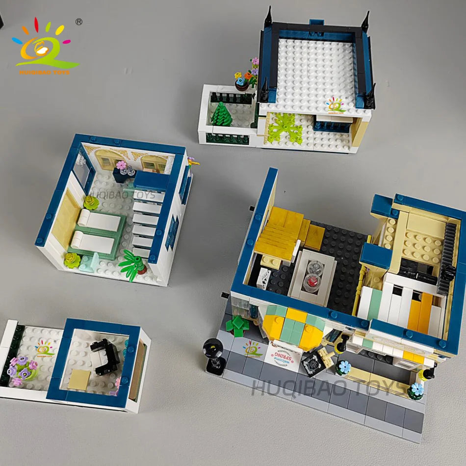 Garden Hotel Model Building Blocks City Street House Construction Micro Bricks Toys