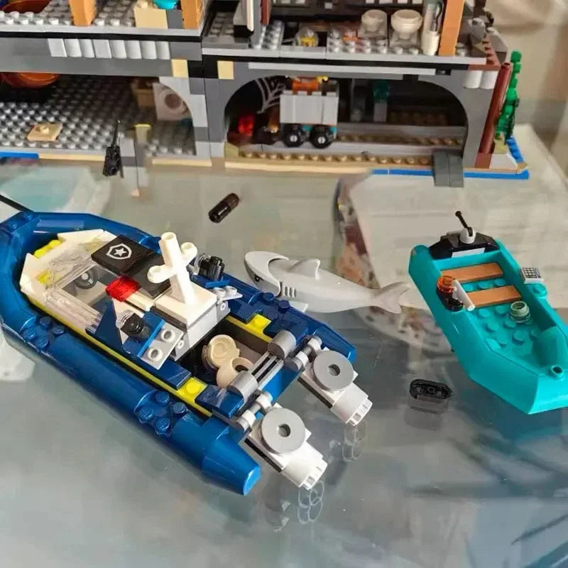 Sea Prison Island Police Blocks with Speedboat MOC Toy City Series 60419