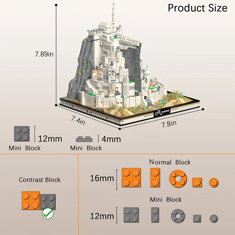 The Rings Minas White City Tirith Street View Assembly Model Building Block