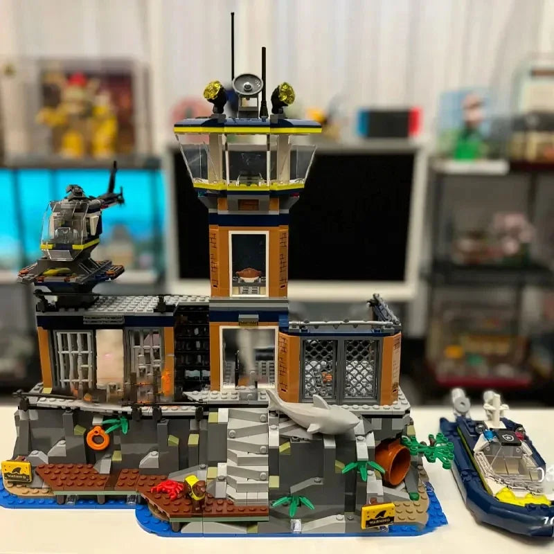 Sea Prison Island Police Blocks with Speedboat MOC Toy City Series 60419