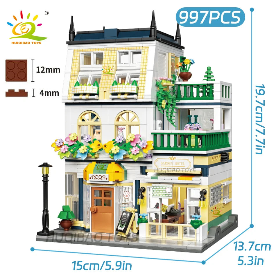 Garden Hotel Model Building Blocks City Street House Construction Micro Bricks Toys