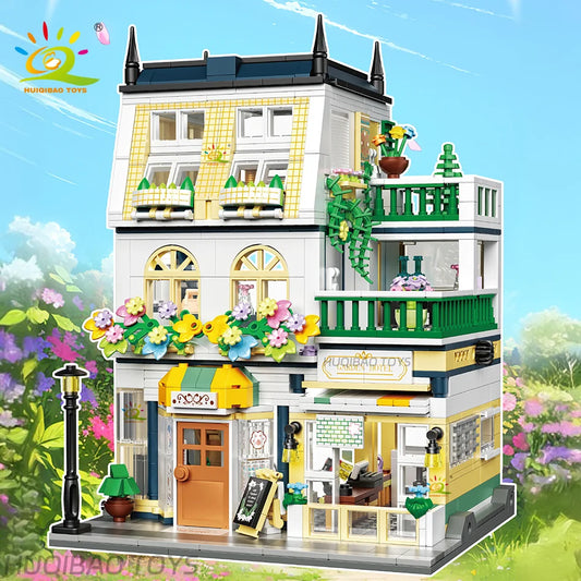Garden Hotel Model Building Blocks City Street House Construction Micro Bricks Toys