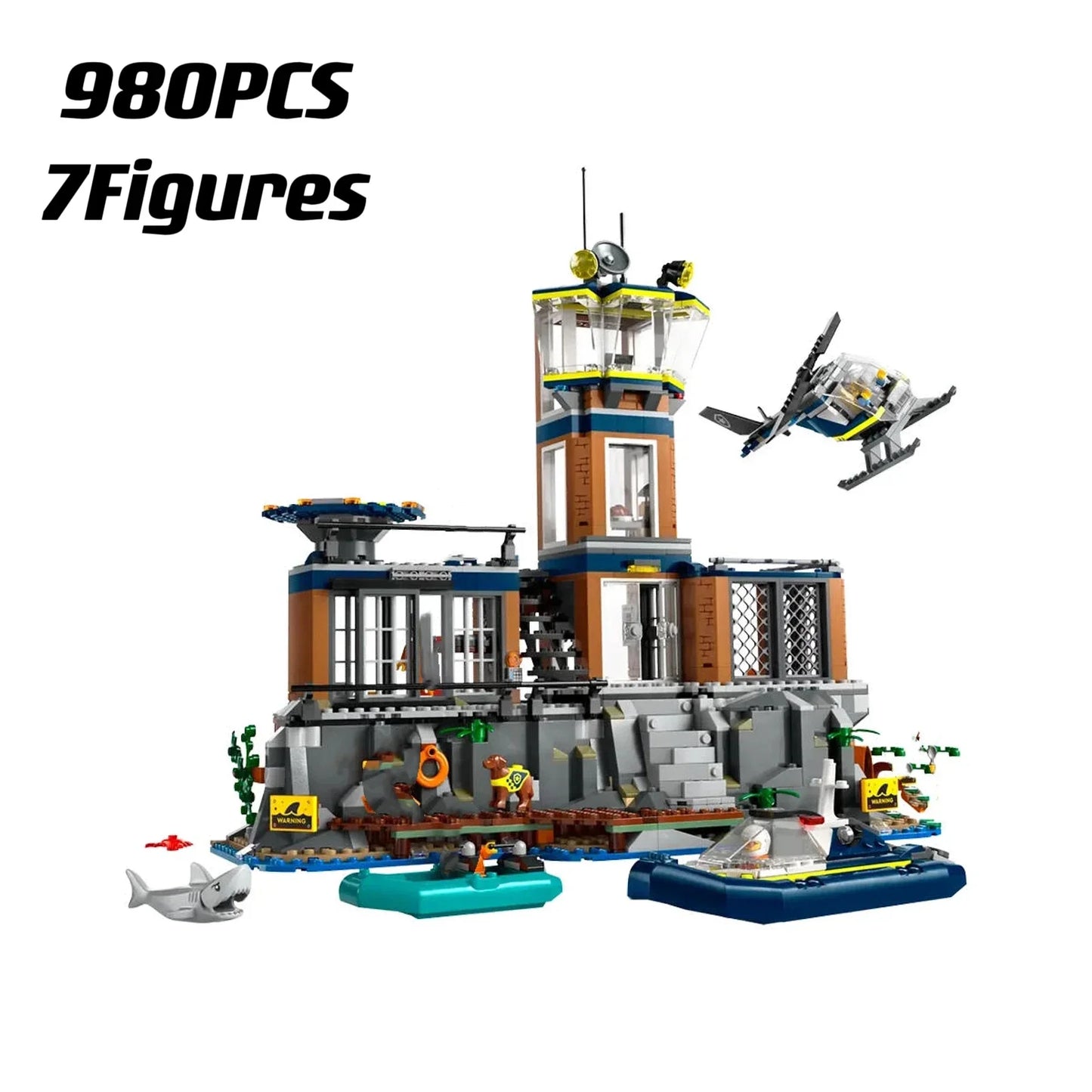 Sea Prison Island Police Blocks with Speedboat MOC Toy City Series 60419
