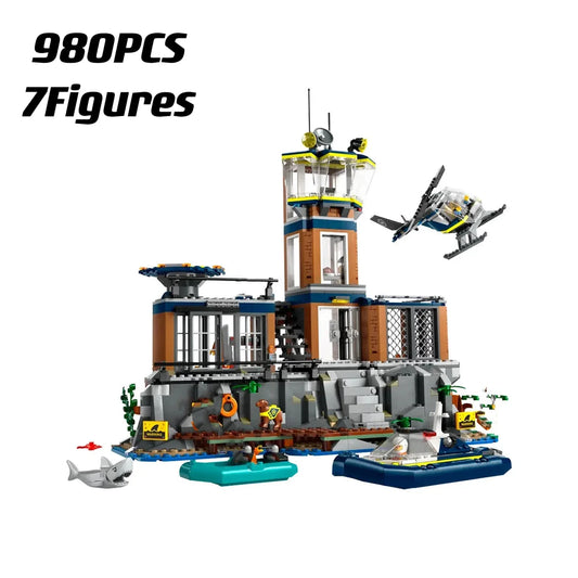 Sea Prison Island Police Blocks with Speedboat MOC Toy City Series 60419